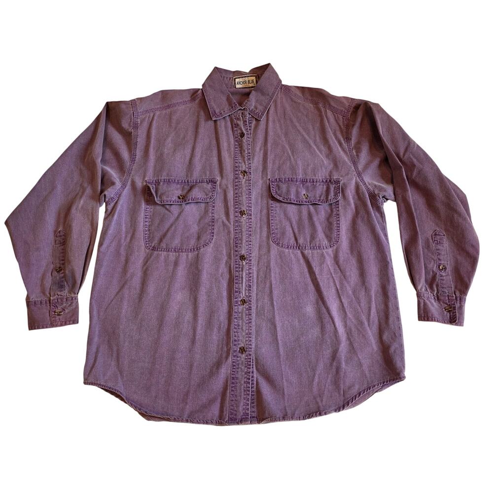 Vintage 90s Anchor Blue Faded Purple Denim Button Up Shirt Small Hong Kong